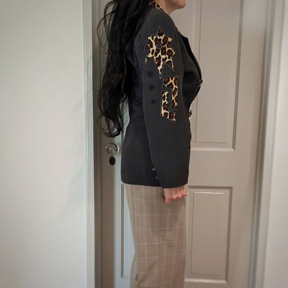 Rare VINTAGE 90s Made In France Bestini “Pop Art” Wool Leopard Detailed Jkt Sz 4 - Picture 2 of 15